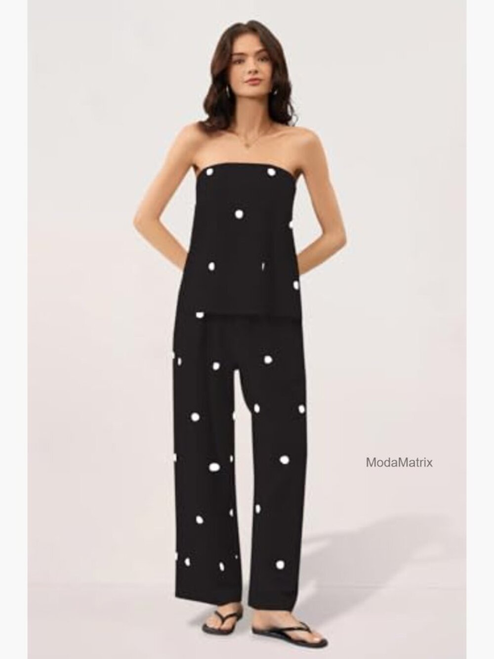 Strapless Tube Top Wide Leg Pants Set Polka Dot Casual Lounge - Picture 4 of 6